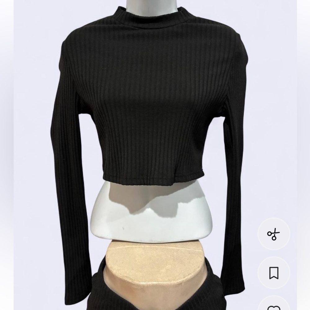 Black Ribbed Knit Two-Piece Set - Picture 2 of 3